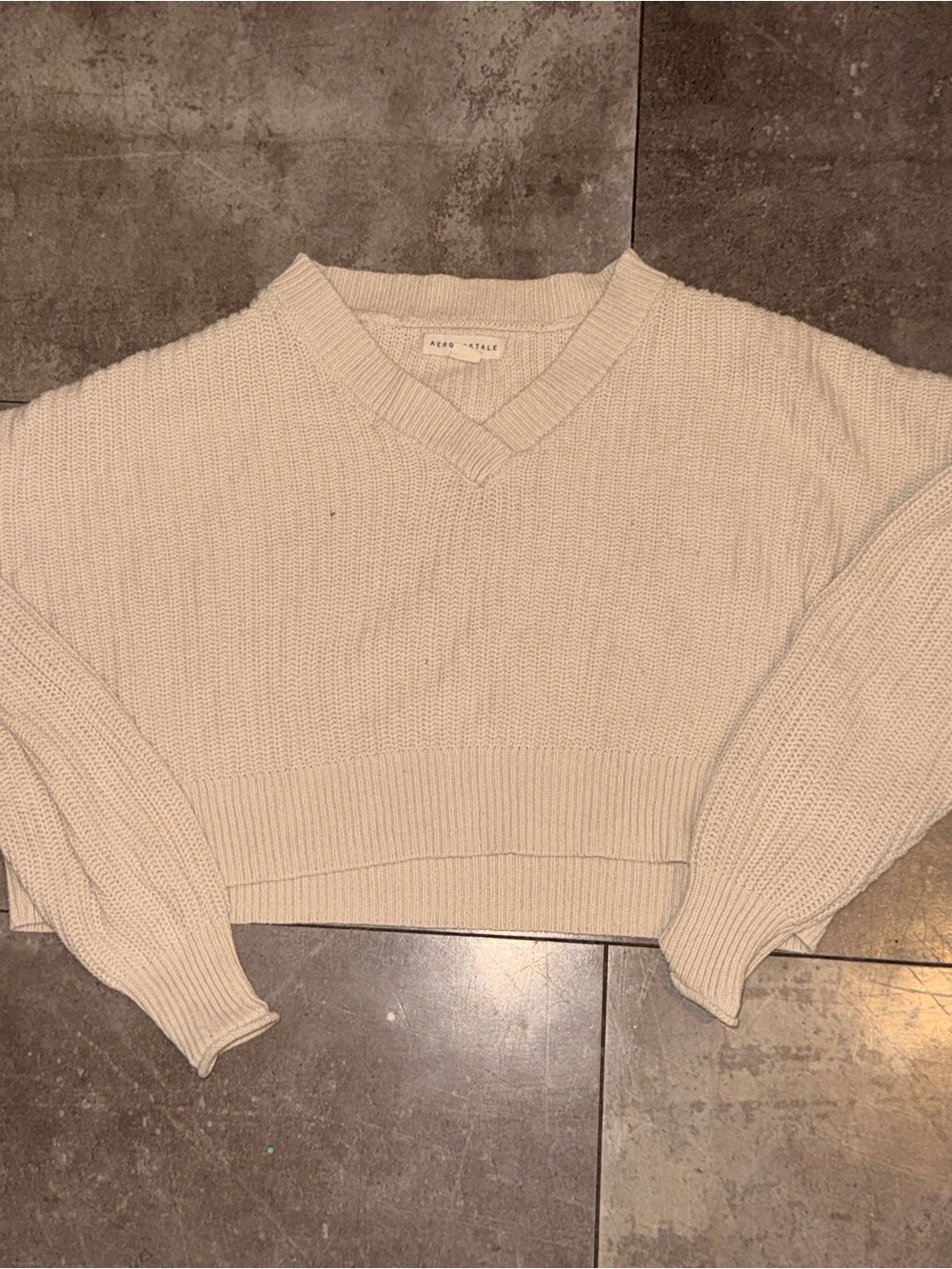 Aeropostale Cream V-Neck Ribbed Sweater